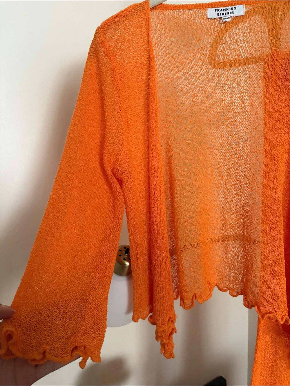 Frankie's Bikinis Bright Orange Sheer Knit Cardigan & Skirt Set